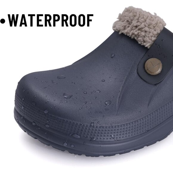 Women GREY Clogs Waterproof Winter Fuzzy Slippers Classic Fur Lined - Picture 4 of 5